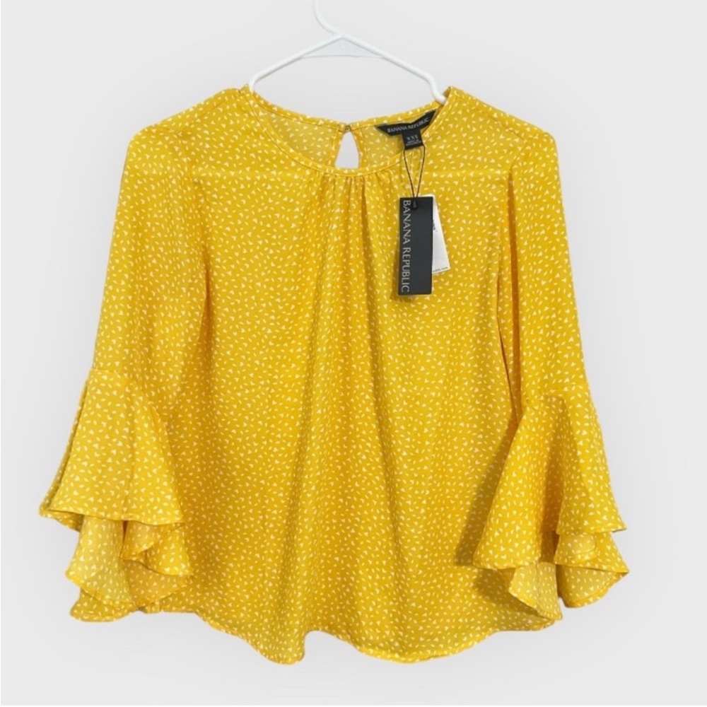Banana Republic Yellow and White Ruffled Bell Sleeve Blouse Size XXL - Picture 1 of 3
